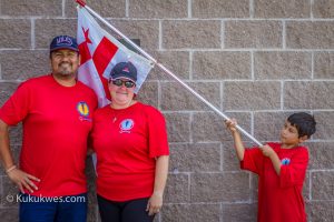 Christopher Googoo from Waycobah (left) and Janice Googoo from Membertou (middle) were among several volunteers who organized the scroll rum from Millbrook to Membertou for the 2016 Nova Scotia Mi'kmaw Summer Games/Photo by Stephen Brake