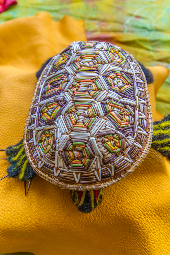 Turtle made from dyed quills